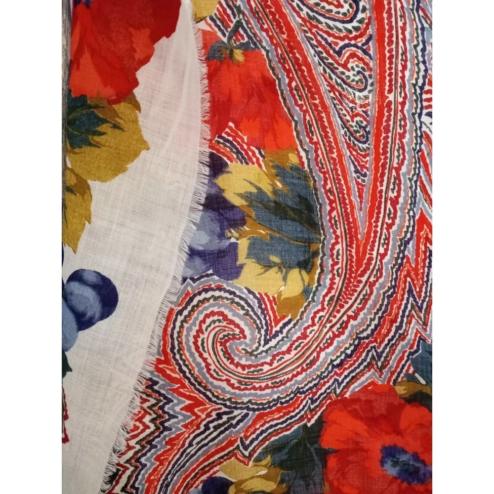 Red Pansies Purple Grapes Swirly Design Sheer Scarf Wrap Shawl Table Cover 52x52